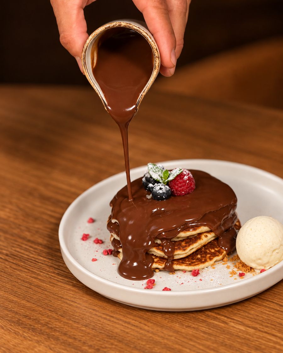 Tortitas con chocolate caliente
